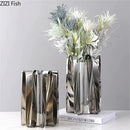 Axyaa Silver Metal Vase with Artificial Flowers for Desk Decor