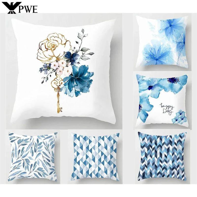 Axyaa Blue Flower Home Decor Pillowcase for Sofa, Bedding, Cushion