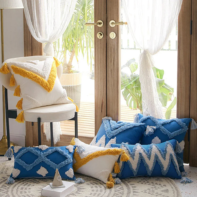 Navy Blue Cotton Throw Pillow Case 30x50/45x45cm - Axyaa Home Decor