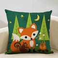 Axyaa Fox Linen Pillowcase - Nordic Animal Theme Decorative Cushion Cover 45x45cm