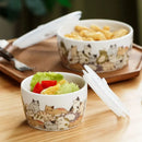 Axya Lazy Cat Glazed Bowl with Cover - Microwave and Salad Friendly