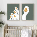 Axyaa Funny Green Goose Canvas Wall Art for Nursery & Home Decor