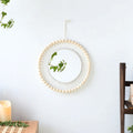 White Leaf Macrame Wall Round Mirror for Home Decor by Axyaa