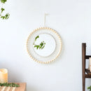 White Leaf Macrame Wall Round Mirror for Home Decor by Axyaa