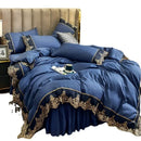 Luxury European Embroidery Four Piece Set by Axyaa - Polished Solid Color & Lace Bed Skirt
