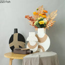 Axyaa Geometric Stripes Ceramic Vase: Desk & Room Decor with Artificial Flowers