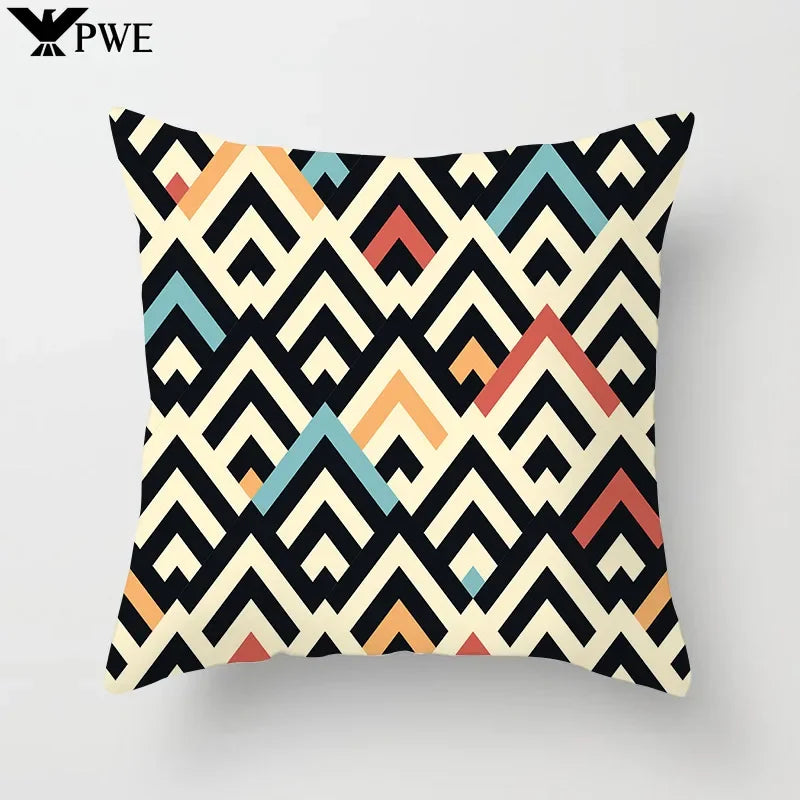 Geometric Nordic Cushion Cover in Yellow Red Blue for Sofa by Axyaa