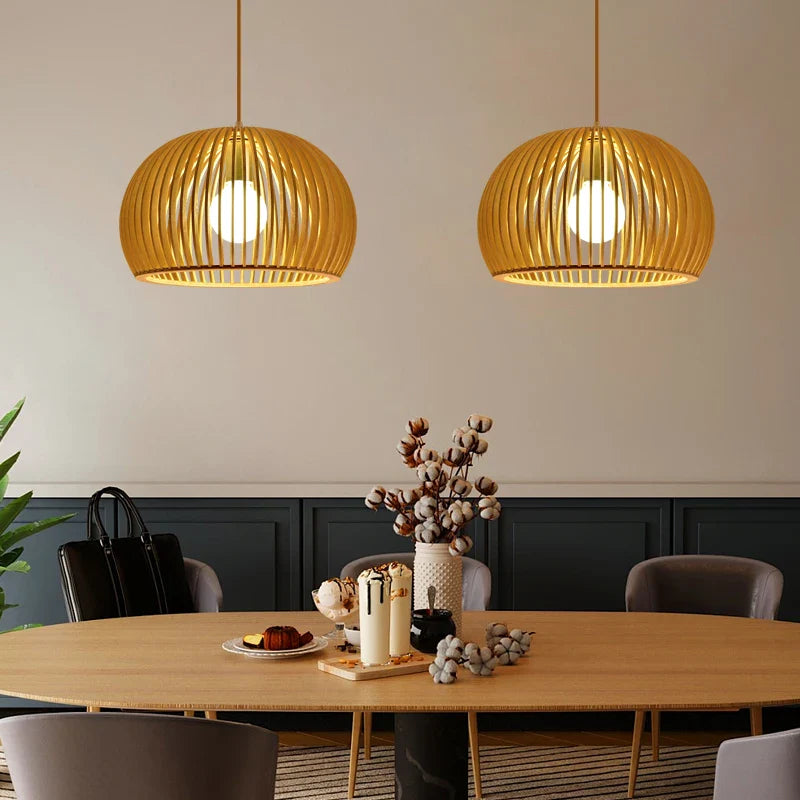 Axya Wood Cage Pendant Lights: Nordic Bar Hanging Lamps, Home Decor Fixture