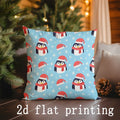 Axyaa Christmas Penguins & Santa Pillow Cover for Sofa, Bedroom, Car - Rectangular Back Cushion