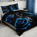 Black Cat Blue Rose Duvet Cover Set - Axyaa Floral Animal Bedding