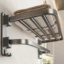Axyaa Folding Aluminum Towel Rack Holder with Hook: Grey/Black, 50CM-60CM