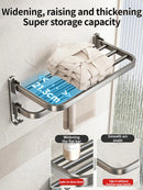 Axyaa Folding Aluminum Towel Rack Holder with Hook: Grey/Black, 50CM-60CM