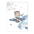 Nordic Bear Airplane Cloud Custom Name Poster Axyaa Kids Room Wall Art