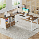 Axyaa L-Shaped Executive Desk with Reversible File Cabinet and Storage Drawers