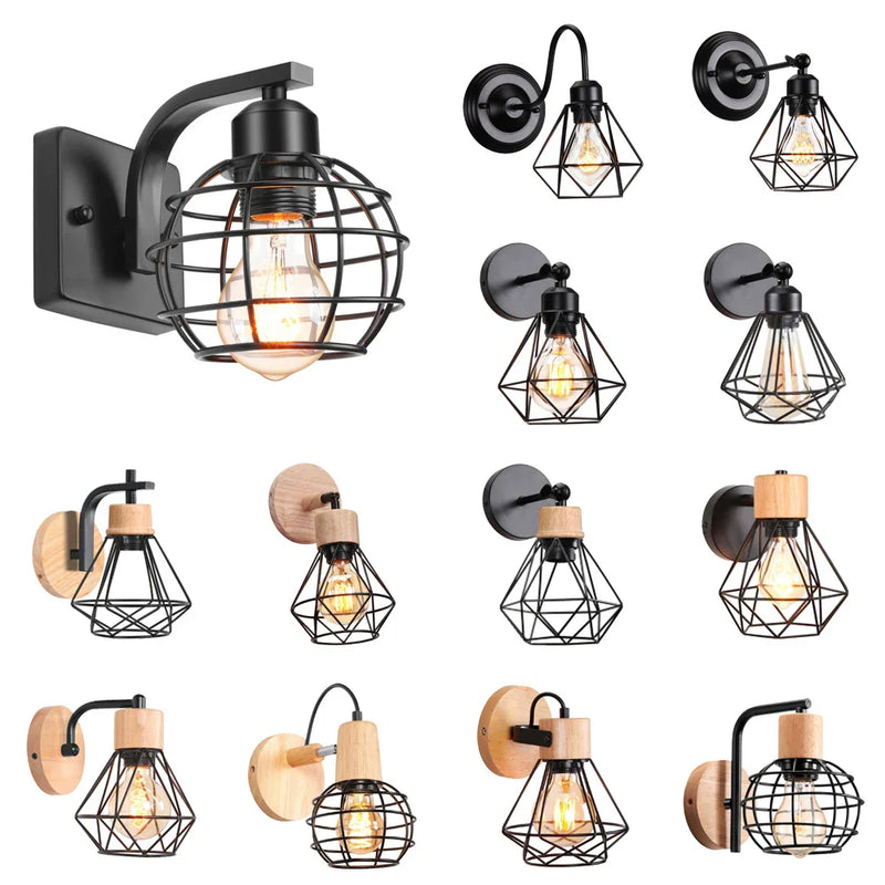 Axyaa Vintage Wood Wall Lamp Sconce Pendant Ceiling Light Fixture