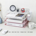 Axyaa 4-Layer Stackable Pink Desk Organizer - Metal File Tray for Desk Organization