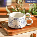 Axyaa Blue Patterned Ceramic Coffee Mug with Double Handles for Home Tea Enjoyment