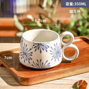 Axyaa Blue Patterned Ceramic Coffee Mug with Double Handles for Home Tea Enjoyment