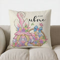 Easter Bunny Pillow Cover with Flowers and Eggs - Axyaa