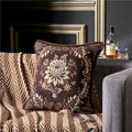 Axyaa European Mirror Floral Jacquard Pillow Case in Brown, Ivory & Blue