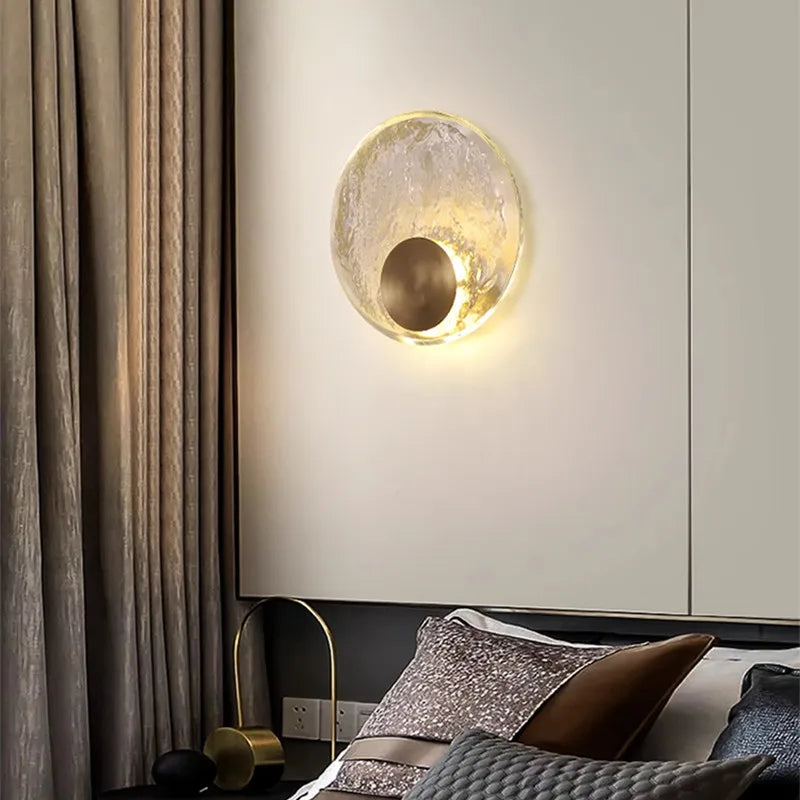 Axyaa Circle Glass Wall Light: Minimalist Nordic Crystal Bedside Lamp