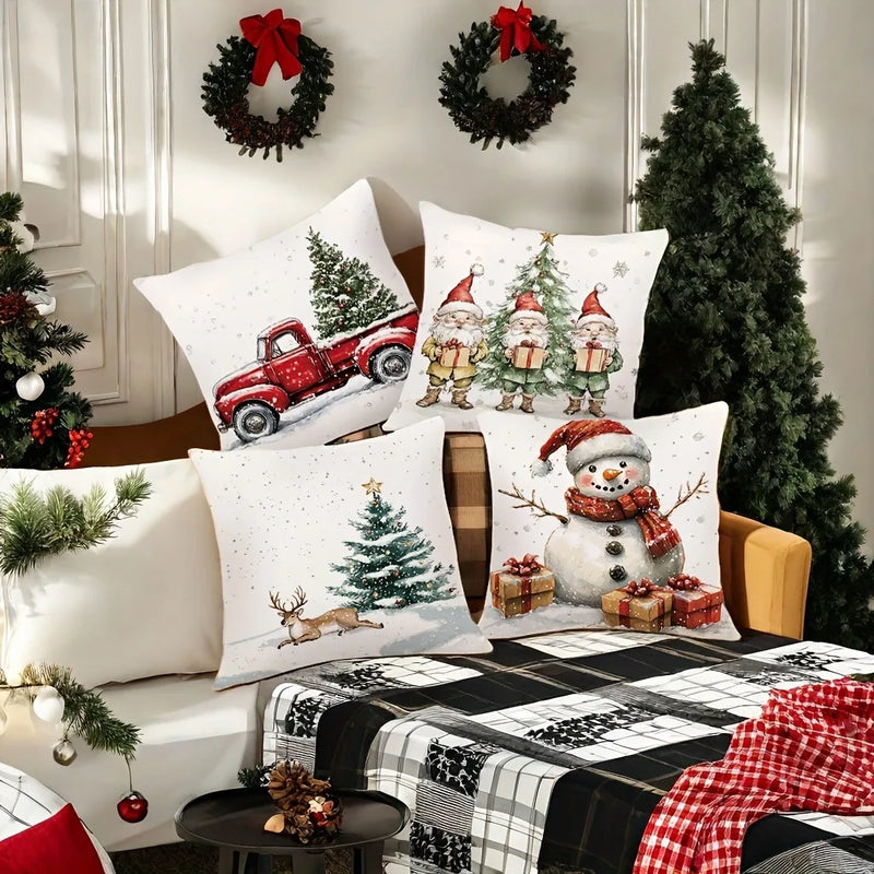 Axyaa Winter Snowman Car Christmas Tree Pillowcase