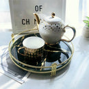Axya Black Marble Pattern Mirror Tray, Round Glass Plate for Fashionable Cosmetics & Jewelry Storage