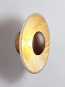 Axya Stone Round Wall Lamp, Retro Japanese Cream Style, Walnut Color for Living Room