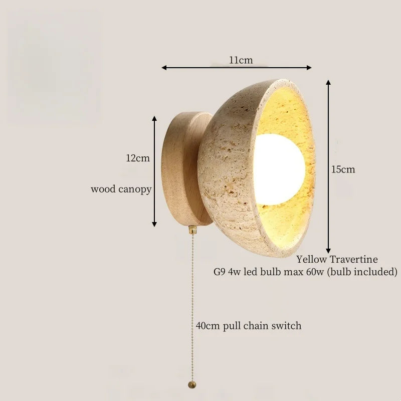 Axyaa Wabi Sabi LED Wall Lights Wood Yellow Travertine Bedside Lamps