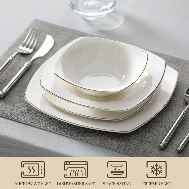 Axya White Porcelain Tableware Set for 4/8: Dinner, Dessert, Soup, Bowl Plate Set