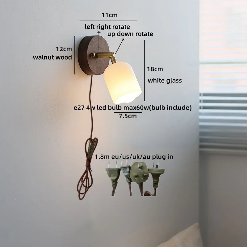 Axyaa Walnut Wood Glass Wall Lamp - Spherical Indoor Light for Living Room, Bathroom & Stairs