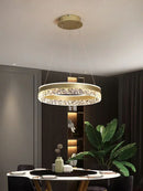 Axyaa Circle Chandelier Crystal Pendant Lamp, Postmodern Minimalist Living Room Lighting