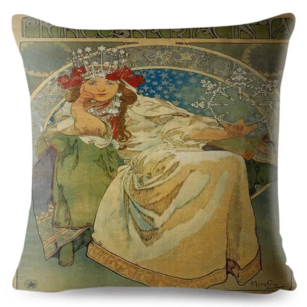 Beige Art Nouveau Gallery Cushion Cover for Home Decor - Axyaa