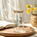 Axyaa Floral Retro Custom Engraved Glass Cup with Lid & Straw