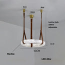 Axyaa Classic Marble Ring Chandelier LED Pendant Light Fixture Brown Leather Belt Lamp