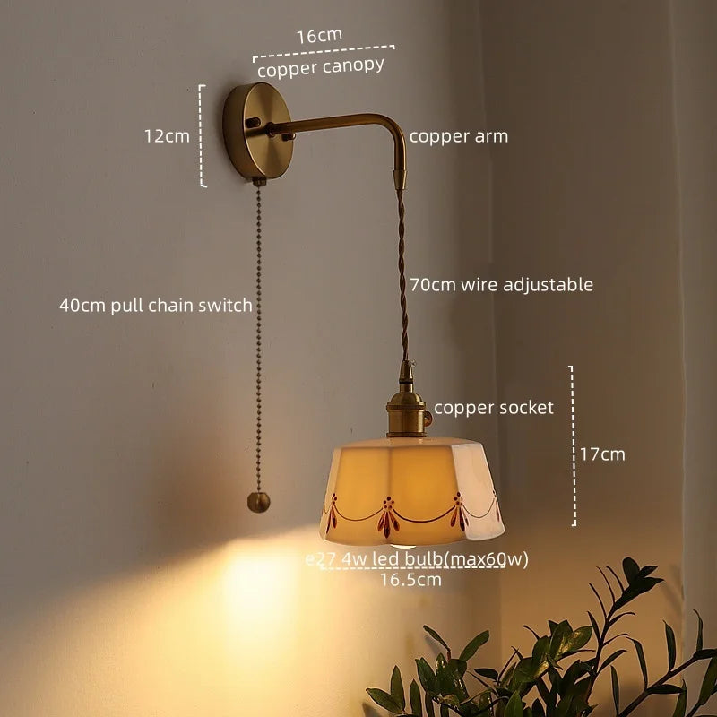 Axyaa Ceramic Copper LED Wall Sconce for Modern Living Room Bedroom Bar Mirror Light