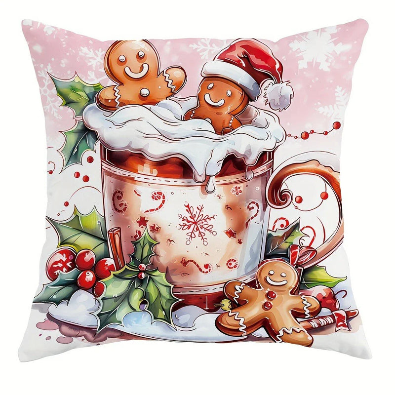 Axyaa Gingerbread Train Pillowcase - Festive Home Sofa Decor