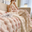 Axyaa Faux Rabbit Fur Gradient Blanket: Super Soft, Fluffy, Pink & White Luxury Throw