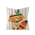 Axyaa Lovely Animals Linen Cushion Cover - Cute Bear Fox Deer Print