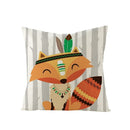 Axyaa Lovely Animals Linen Cushion Cover - Cute Bear Fox Deer Print