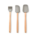 Axyaa Silicone Wooden Handle Baking Set: Scraper, Spatula, Brush
