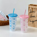 Axyaa Kawaii Bow Tumbler with Straw & Lid, BPA-Free Reusable Drinking Bottle