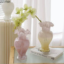 Axyaa Gradient Glass Vase with Artificial Flowers for Desk Decoration