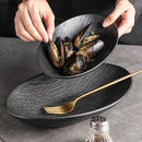 Axyaa Stone Pattern Ceramic Oval Salad Plate Fish Plate Soup Pasta Dish Tableware