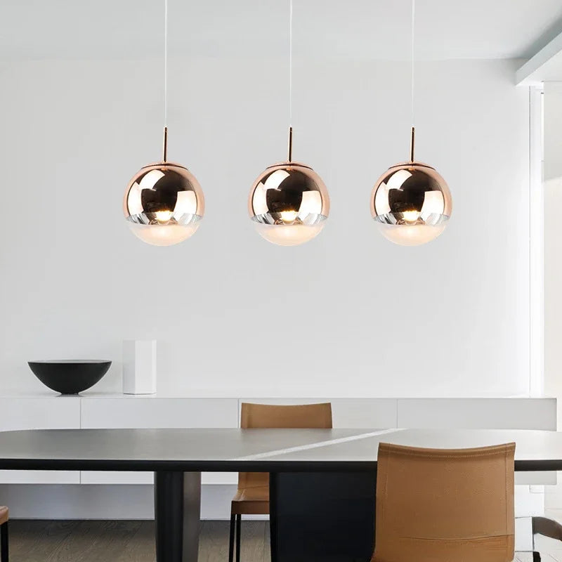 Axyaa Glass Ball Pendant Lights: Modern Electroplated, Gold/Silver/Rose, Kitchen Decor, Suspendu Lamp