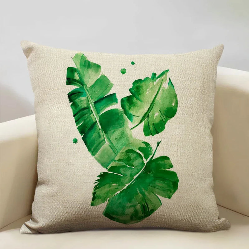 Axyaa Tropical Palm Leaf Cushion Cover 45x45cm Linen Pillowcase