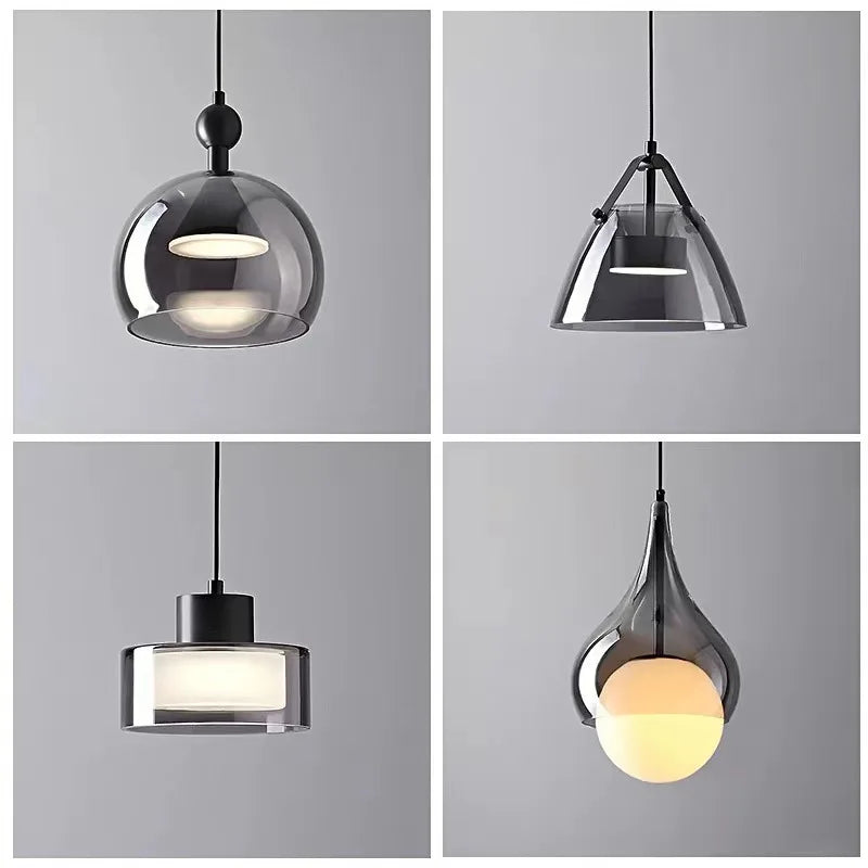 Axyaa Smoke Grey Glass Pendant Lamps for Kitchen Dining Table Light - Hanging Light for Living Room and Bedroom