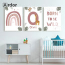 Nordic Jungle Animal Custom Name Rainbow Canvas Painting by Axyaa for Nursery Decor