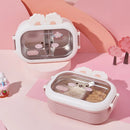 Axyaa Cute Rabbit Lunch Box: Stainless Steel Bento with 2 Grids & Leak-proof Design