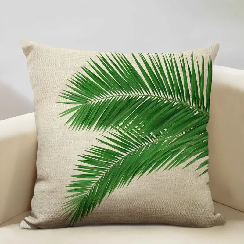 Axyaa Tropical Palm Leaf Cushion Cover 45x45cm Linen Pillowcase